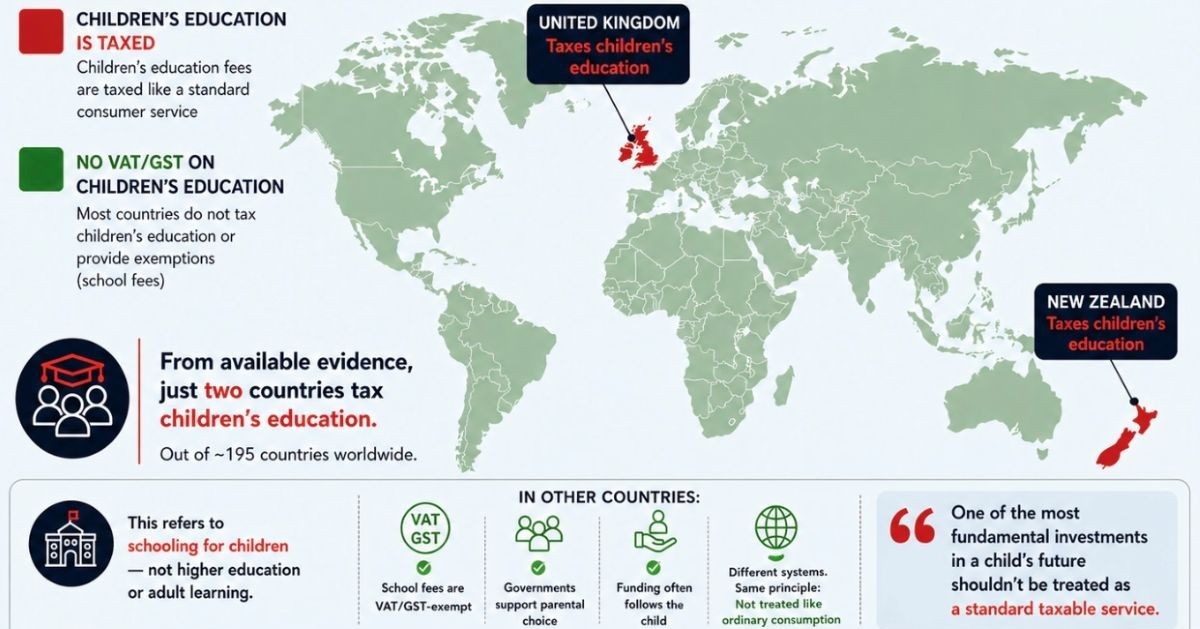 Is the UK now in a club of just two countries worldwide that tax schooling for children?